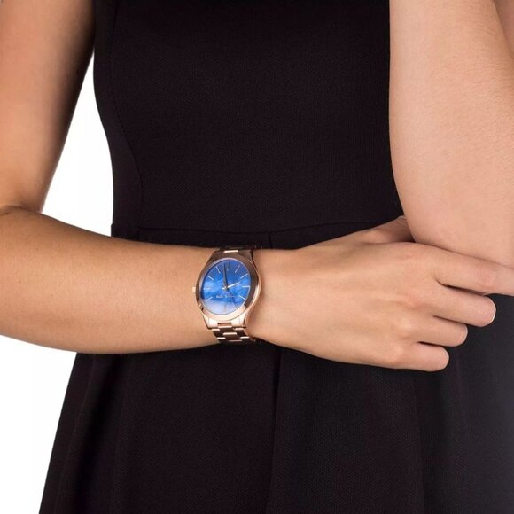 NEW Michael Kors MK3494 Slim Runway Watch Ocean Blue dial Womens main image 4